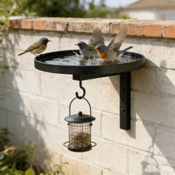 Wall Mounted Metal Bird Bath with Feeder Hook, Durable Outdoor Bird Bath Bowl for Garden, Patio & Fence, Easy to Install for Wil
