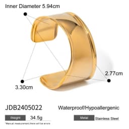 Uworld Unique Stainless Steel Metal Wide Cuff Open Bracelet Bangle 18K Gold PVD Plated Waterproof Fashion Essential Jewelr