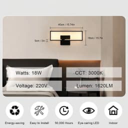 16 W Modern Acrylic Wall Lamp,Indoor LED Wall Light,Black Interior Wall Light for Corridor, Stairs,Warm White 3000K