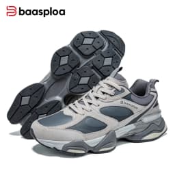 Baasploa Men Walking Shoes Comfort Leather Upper Casual Chunky Sneakers Male New Fashion Sport Shoes Cushioning Non-Slip