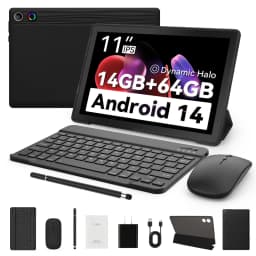 URAO 10.95 Inch Octa Core Tablet PC 24(4+20)GB RAM 128GB ROM Android 14 HD 1280*800 LCD 6800mAh Student Learning Tablet Support TF Card 1TB Expand Back to School Study Entertainment Tablet Full Accessory Bundle