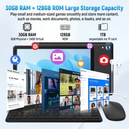 X108 10.1 Inch Android16 Tablet PC Octa‑Core A537 30GB(6+24GB Virtual) 128GB ROM Built‑in Gemini AI Agent Widevine L1 3D Face Unlock Tablet Complete Bundle With Keyboard Mouse Case Stylus Pen Headphones Charger`