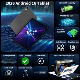 COLORROOM Android 16 Tablet 10.1" IPS, 26GB(6+20) RAM 128GB ROM, Dual Camera, 2.4G/5G WiFi, GMS, Tablet with Case for Work Study