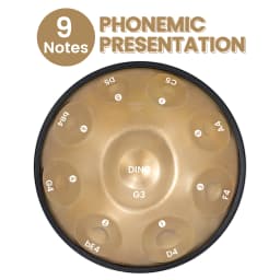 GLADFRESIT Handpan Drum 9 Notes, 18 Inches, In G Minor, Golden