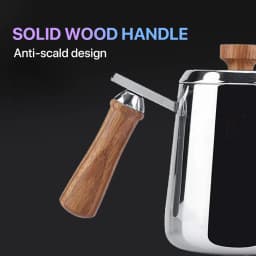 350/600ml Stainless Steel Drip Coffee Pot  Nonstick Gooseneck Drip Coffee Pot Wooden Handle Coffee Pot with Thermometer