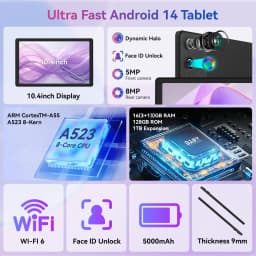 URAO 10.36 Inch Octa-Core Tablet Android 14,16GB RAM 128GB ROM 1280*800 HD LCD Tablet PC Dual Camera TF Card Expand 1TB 5000mAh WIFI Learning Entertainment Tablet