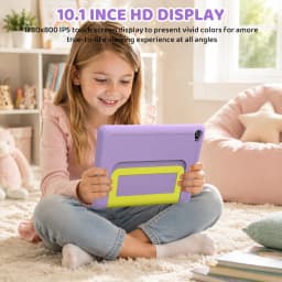 10.1 Inch Kids Tablet 24GB(3+21G) RAM 64GB ROM Android16 GMS Certified A333 Five-Core HD IPS 6000mAh Parental Control With Shockproof Silicone Case Stand Children Learning Tablet PC Purple Blue