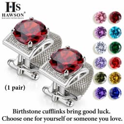 HAWSON Men Birthstone Crystal Cufflinks 17mm Color Stone Cuff Links for Wedding Business Shirt, Birthday Gift for Men