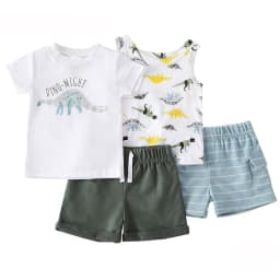Baby Boy 4-Piece Summer Outfit Tank Top and 2 Shorts Set 60% Cotton Printed Infant Clothing 3m-24m