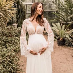 Maternity Long Sleeve Lace Chiffon Boho Wedding Dress for Pregnant Women 2025 Empire Bridal Gown Customzied robe mariee boheme