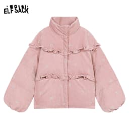 ELFSACK Winter Bow Embroidery Down Jacket for Women, Sweet And Cute Warm Velvet Cloth Thick Warm Coat