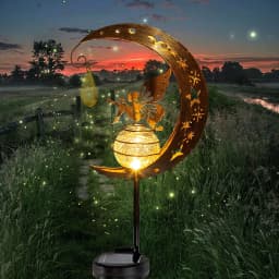 1 PC Cat Moon-Shaped Iron Solar Lamp Outdoor Garden Decorative Lighting Automatic Sensor Solar Powered