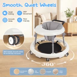 Kmaier Baby Walker, Walker for Babies, Anti‑Rollover Foldable 2‑in‑1 Infant Activity Walker with Rear Push Handle, Multi‑Height Adjustable Metal Support Legs, Removable Washable Seat & Anti‑Slip Wide Safety Base for Toddlers 6‑18 Months