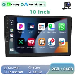 Podofo Wireless CarPlay Android Auto Car Stereo Radio 10''2+64GB 2Din Universal Car Multimedia Player BT GPS FM WIFI Autoradio