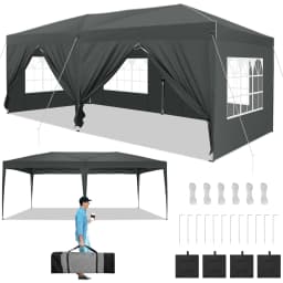 3x6m Folding Gazebo Party Tent With 6 Sidewall Pop Up Garden Canopy Awning UV 50+ Height Adjustable For Beach Wedding Camping