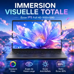 15.6-inch Full HD IPS Laptop with Intel Core i3, Windows 11 Pro, 16 GB RAM, 512 GB SSD, Wi‑Fi 5, Bluetooth 5.0, French keyboard, keyboard protective film, fingerprint reader, lightweight laptop for students, work, and desk use, 1920x1080 display