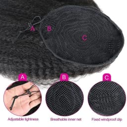 Kinky Straight Wrap Drawstring Kinky Straight Human Hair Ponytail for Balck Women Yaki Straight Remy Human Hair Ponytail #1B