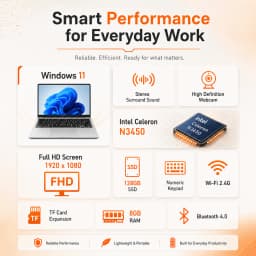 15.6 Inch Laptop Intel Celeron N3450 Quad Core,4GB/8GB RAM 128GB/256GB SSD DDR4, Full HD 1920x1080 IPS Display, Windows 11 Notebook, WiFi 5, HDMI, Webcam, Lightweight Computer for Study Office Business, France Stock Multi Language Keyboard Protective Fil