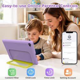 10.1 Inch Kids Tablet 24GB(3+21G) RAM 64GB ROM Android16 GMS Certified A333 Five-Core HD IPS 6000mAh Parental Control With Shockproof Silicone Case Stand Children Learning Tablet PC Purple Blue