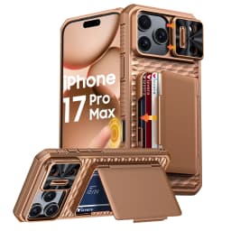For iPhone 17 Pro Max With Card Holder Sliding Camera Cover And Stand Phone Case, Anti-Fall PC+TPU Wallet Case-Orange