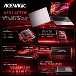 ACEMAGIC 15.6 Inch Full-HD Intel Core I3 3.6GHz 8GB RAM 256GB SSD Office Notebook Intel Iris Plus Graphics 655 180° Rotation Up To 3.6GHz W11 Pro German Keyboard Stickers