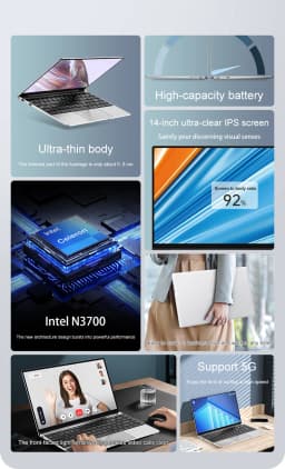 New LENO 14.1" Ultra Laptop  Intel N3700 Notebook Gamer 1920*1080 Display Office Study Computer PC Windows 11 Pro  16GB/32GB DDR4  Windows 11 PC