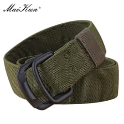 Maikun Double Metal Buckle Belt Elastic Nylon Elastic Men's Trendy Casual Belt Canvas Braided Belt