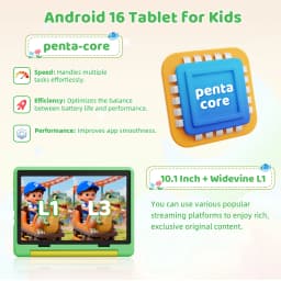 Kids Tablet 10.1 Inch Android 16 Tablet PC 20(3+17)GB RAM 64GB ROM A333 Five‑Core HD LCD Display 5000mAh Children Learning Tablet Only Tablet No Accessories Pink Green