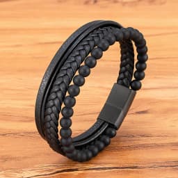 TYO High Quality Natural Stone Tiger Eye Beaded Bracelets Woven Leather Bangles Men Classic Fashion Magnet Clasp Jewelry Gifts