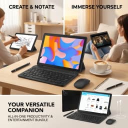 10.1 Inch Android 15 Tablet PC 20(3+17)GB RAM 64GB ROM A333 Five‑Core HD LCD 5000mAh Adult Tablet Full Set with Keyboard Mouse Case Stylus Pen Headphones Black White