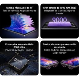Xiaomi Redmi Pad 2 Wifi Tablet 11" 2.5K 90Hz Display Mediatek Helio G100‑Ultra Processor 9000Mah Battery Fast Charging Wifi 5 Ipv6, Hyperos 8Mp Camera