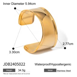Uworld Unique Stainless Steel Metal Wide Cuff Open Bracelet Bangle 18K Gold PVD Plated Waterproof Fashion Essential Jewelr