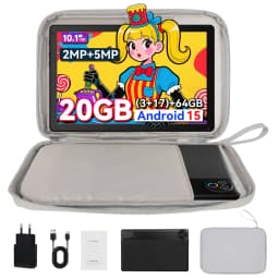 URAO KB1001 10.1 Inch A333 Five-Core Tablet PC Widevine L1 Certified Android 15 20GB(3+17GB Virtual) RAM 64GB ROM 5000mAh HD 800*1280 Screen White Black Dual Color Single Tablet 1TB TF Expand Streaming Office Learning Tablet