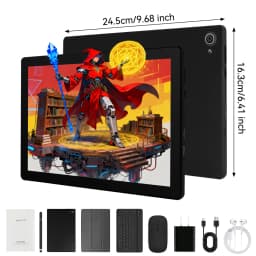10.1 Inch Android15 Tablet Bundle Set Octa‑Core A523,20GB(3+17GB Virtual)RAM 64GB ROM 1TB Expandable,Widevine L1 IPS 16:10 Display WiFi6 Face ID Unlock 5000mAh Dual Speakers Full Kit with Keyboard Mouse Case Stylus Earbuds for Study Office