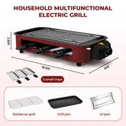 Electric Grill, Smokeless Electric Grill, Non-stick Coating, Removable Griddle/Grill Rack/Tray, Suitable for family and Hall of Residence Parties and Barbecues