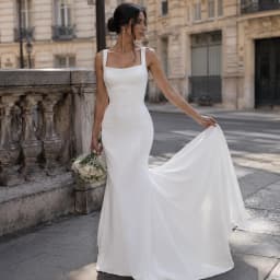 White Mermaid Wedding Dresses Square Neck Strap Civil Bridal Gown Backless Button Dubai Minimalist Bride Dress Customized