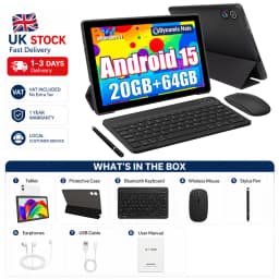 A10L Octa Core Android Tablet PC 10.1 Inch HD LCD Laptop Style Tablet Android 15 24GB(4+20 Virtual) RAM 64GB ROM 5000mAh Type‑C Complete Full Accessories Set Portable Tablet PC For Home Study Entertainment