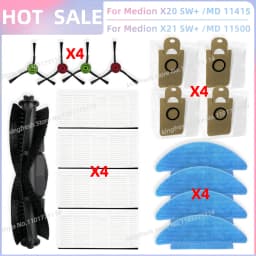 Fit For Medion X20 SW+ / MD 11415, Medion X21 SW+ / MD 11500 Vacuum Parts Main Roller Side Brush Hepa Filter Mop Cloth Dust Bag