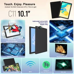 10.1 Inch Black Tablet PC C11 Octa Core A523 Android 14 8GB RAM 64GB ROM Widevine L1 5000mAh Dual Camera OTG WiFi BT5.4 US Local Warehouse