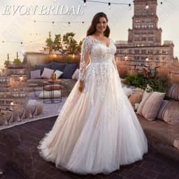 EVON BRIDAL Plus Size Wedding Dresses For Bride Long Sleeves V-Neck Bride Gowns A-Line Vestidos De Novia Talla Grande Customized