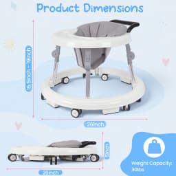 Kmaier Baby Walker, Walker for Babies, Anti‑Rollover Foldable 2‑in‑1 Infant Activity Walker with Rear Push Handle, Multi‑Height Adjustable Metal Support Legs, Removable Washable Seat & Anti‑Slip Wide Safety Base for Toddlers 6‑18 Months