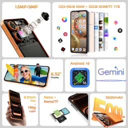 OUKITEL C17 Unlocked Cellphone,Android 16, 6.52-inch Display, 12GB (3+9)GB RAM + 32GB/64GB ROM, 5000mAh Battery, 13MP Camera