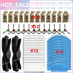 Fit For Medion X20 SW+ / MD 11415, Medion X21 SW+ / MD 11500 Vacuum Parts Main Roller Side Brush Hepa Filter Mop Cloth Dust Bag