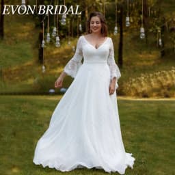 EVON BRIDAL Chiffon Flare Sleeves Wedding Dress Plus Size V-Neck Lace A-Line Vintage Bridal Gowns Custom Made Vestido De Novia