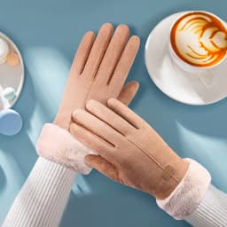 Women's Winter Suede Gloves Fleece Warm Windproof Full Finger Gloves Touchscreen Cold Weather Hiking Outdoor Sport Female Gloves