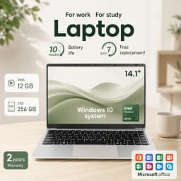 14.1 Inch Laptop Intel N3710 Quad Core 12GB RAM 256GB SSD Windows 10 Notebook Computer FHD 1080P IPS Display Portable Ultrabook 180° Open WiFi Bluetooth Mini HDMI USB 3.0 Grande Batterie De 5000 mAh, Longue Durée De Vie Student Office Business Laptop PC