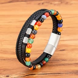TYO High Quality Natural Stone Tiger Eye Beaded Bracelets Woven Leather Bangles Men Classic Fashion Magnet Clasp Jewelry Gifts