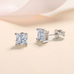 KNOBSPIN D Color Princess Cut Moissanite Earring s925 Sterling Sliver Plated with 18k White Gold Earrings for Women Fine Jewelry