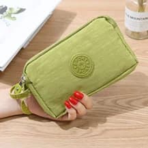 Women's Fabric Clutch Long Wallet 3-Layer Zipper Large Capacity For Phone Key Card Holder