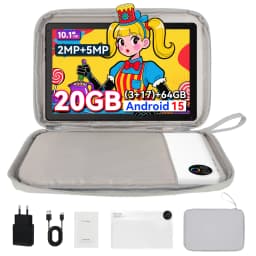 URAO KB1001 10.1 Inch A333 Five-Core Tablet PC Widevine L1 Certified Android 15 20GB(3+17GB Virtual) RAM 64GB ROM 5000mAh HD 800*1280 Screen White Black Dual Color Single Tablet 1TB TF Expand Streaming Office Learning Tablet
